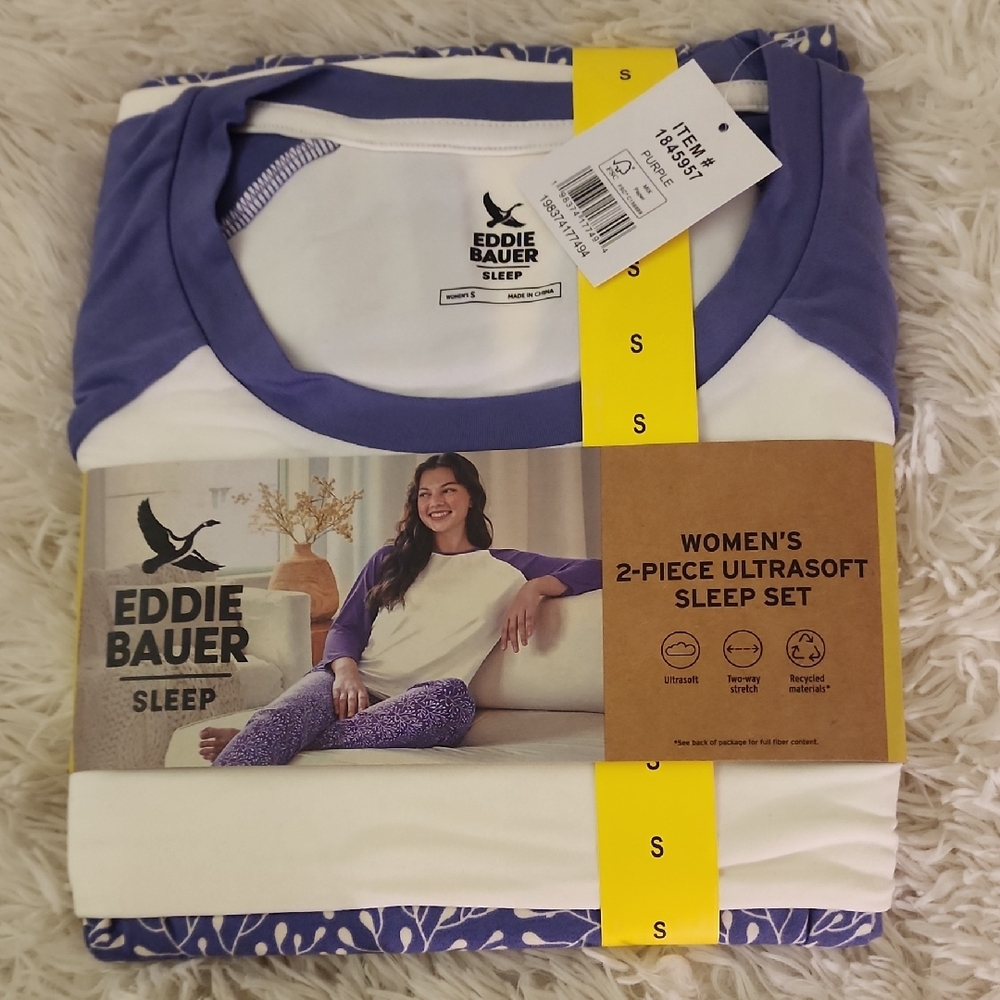 Eddie Bauer Pajama Sleep Set Purple And White Small